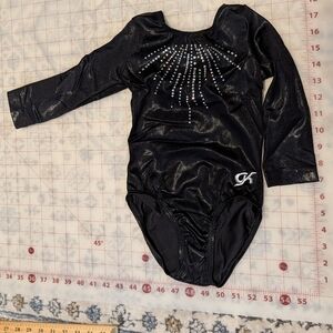 GK Competition Leotard 3/4 Sleeves Black With Shimmer And Rhinestone Girl's M